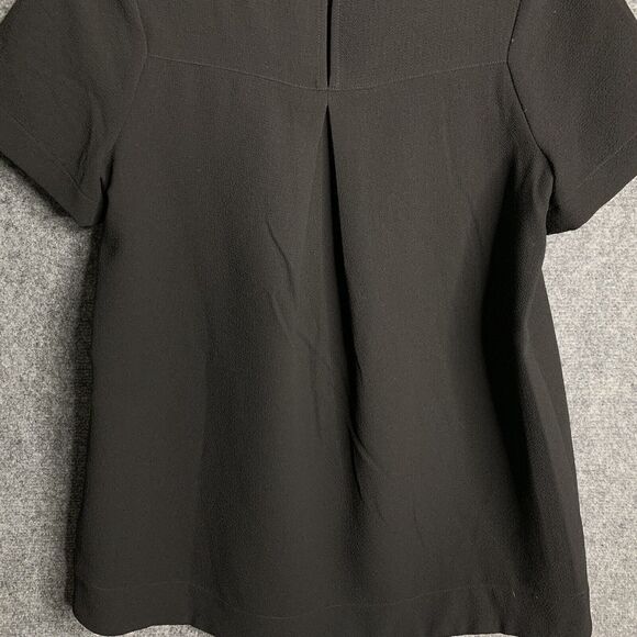 Madewell Leather Trim Blouse Women S Black High Low Hem Short Sleeve Keyhole - Picture 8 of 13